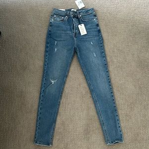 Size 27 Forever 21 High Rise Skinny Jeans, slight distressing, medium wash
